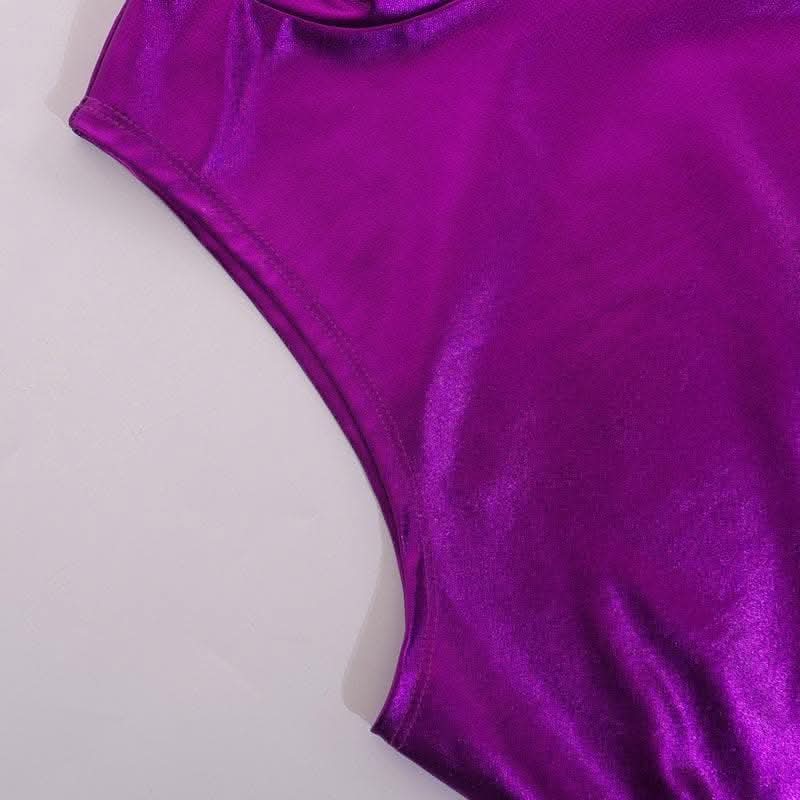 High neck metallic sleeveless solid mini dress-final-sale  | Festival Outfits Women