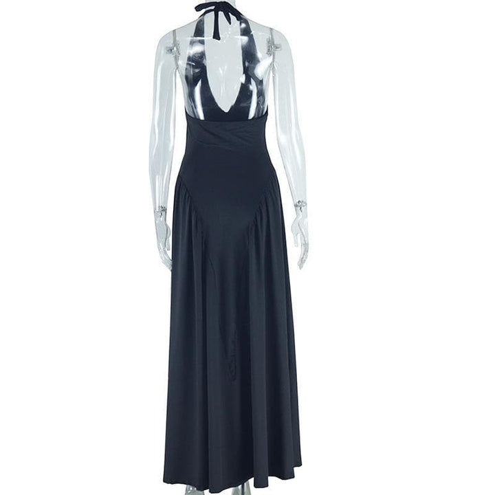 Halter v neck backless solid maxi dress  | Festival Outfits Women