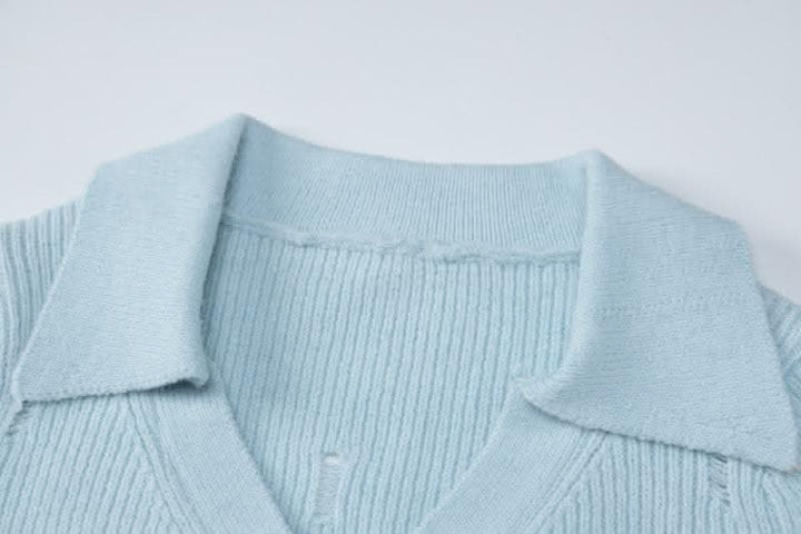 Button knitted solid long sleeve turnover collar mini skirt set-final-sale  | Festival Outfits Women