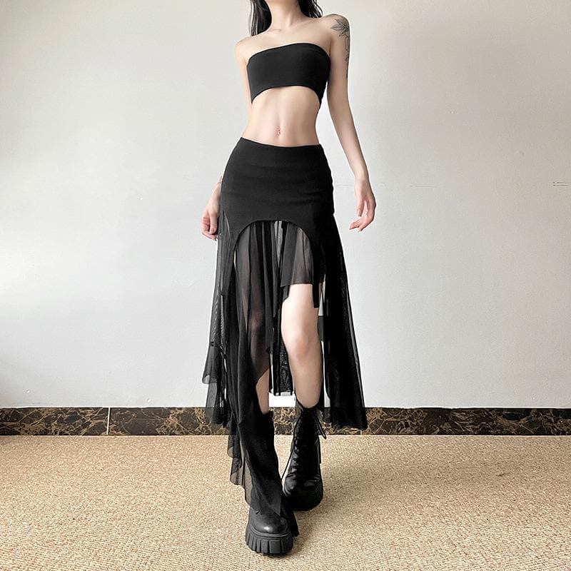 Mesh patchwork irregular midi skirt  | Festival Outfits Women
