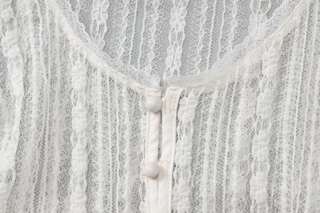 Short sleeve button lace see through crop top  | Festival Outfits Women
