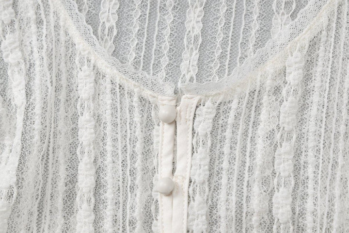 Short sleeve button lace see through crop top  | Festival Outfits Women