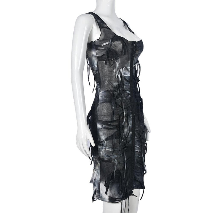Tie dye button tassels square neck tank midi dress  | Festival Outfits Women