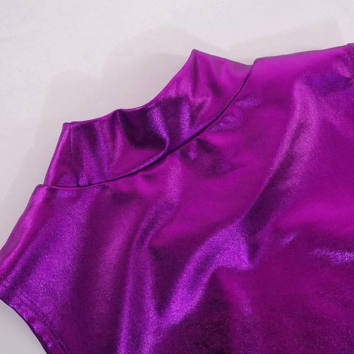 High neck metallic sleeveless solid mini dress-final-sale  | Festival Outfits Women