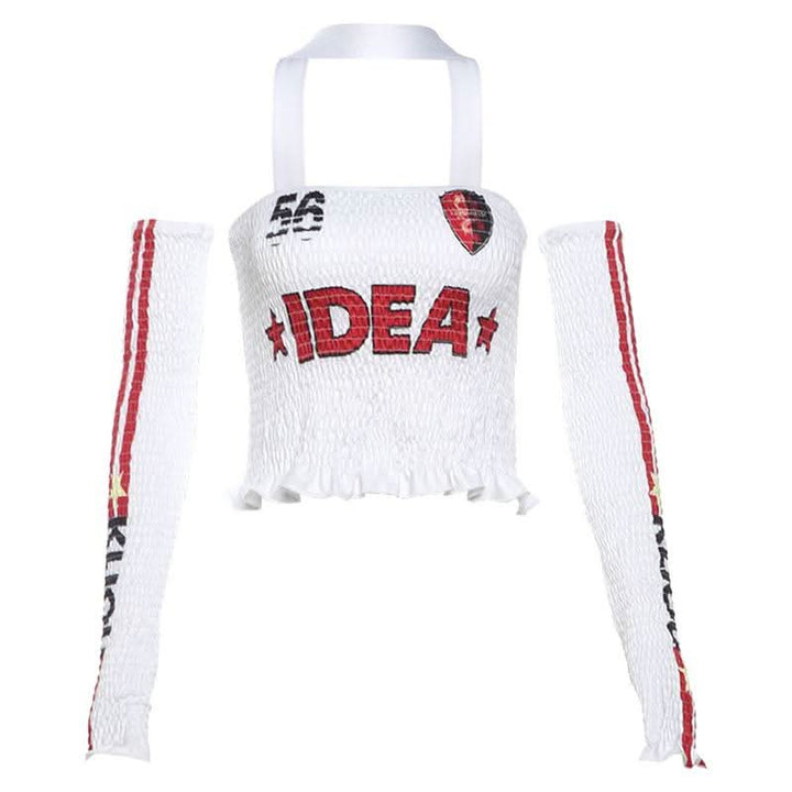 Halter gloves smocked ruffle letter print tube top-final-sale