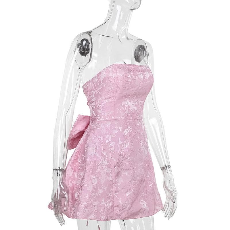 Textured bowknot lace up tube mini dress  | Festival Outfits Women