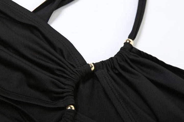 One shoulder hollow out metal applique cut out maxi dress-final-sale  | Festival Outfits Women