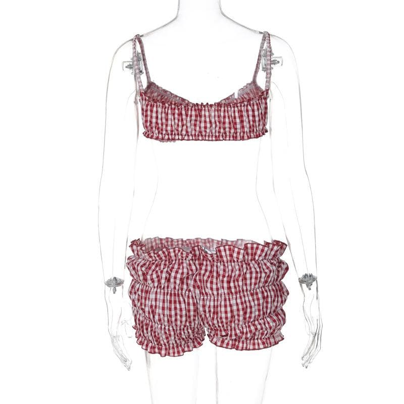 Plaid print smocked cami pant set  | Festival Outfits Women