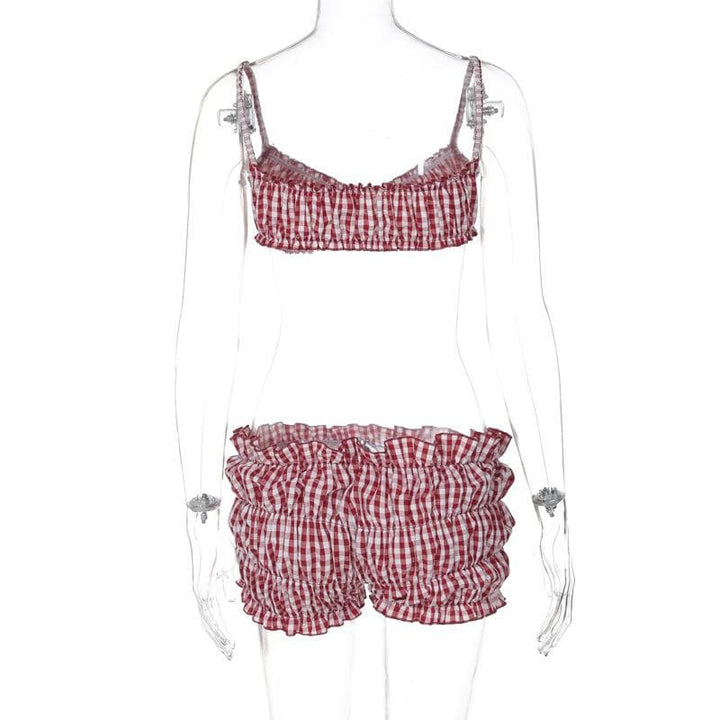 Plaid print smocked cami pant set  | Festival Outfits Women