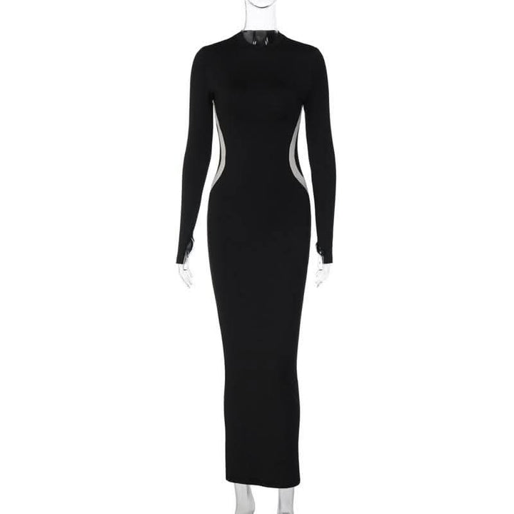 Gloves contrast long sleeve crewneck maxi dress-final-sale  | Festival Outfits Women
