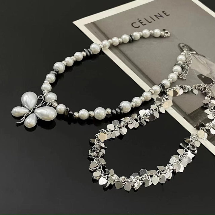 White butterfly decor faux pearl choker necklace  | Festival Outfits Women