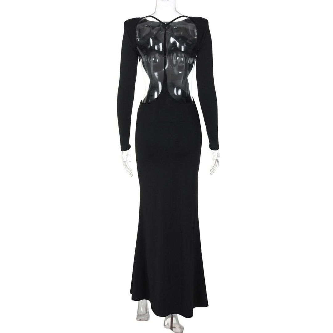 Long sleeve padded backless ruched maxi dress-final-sale  | Festival Outfits Women