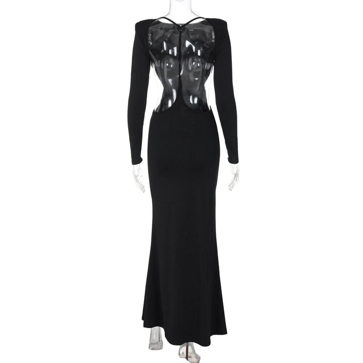 Long sleeve padded backless ruched maxi dress-final-sale  | Festival Outfits Women