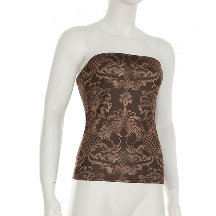 Print contrast backless tube top  | Festival Outfits Women