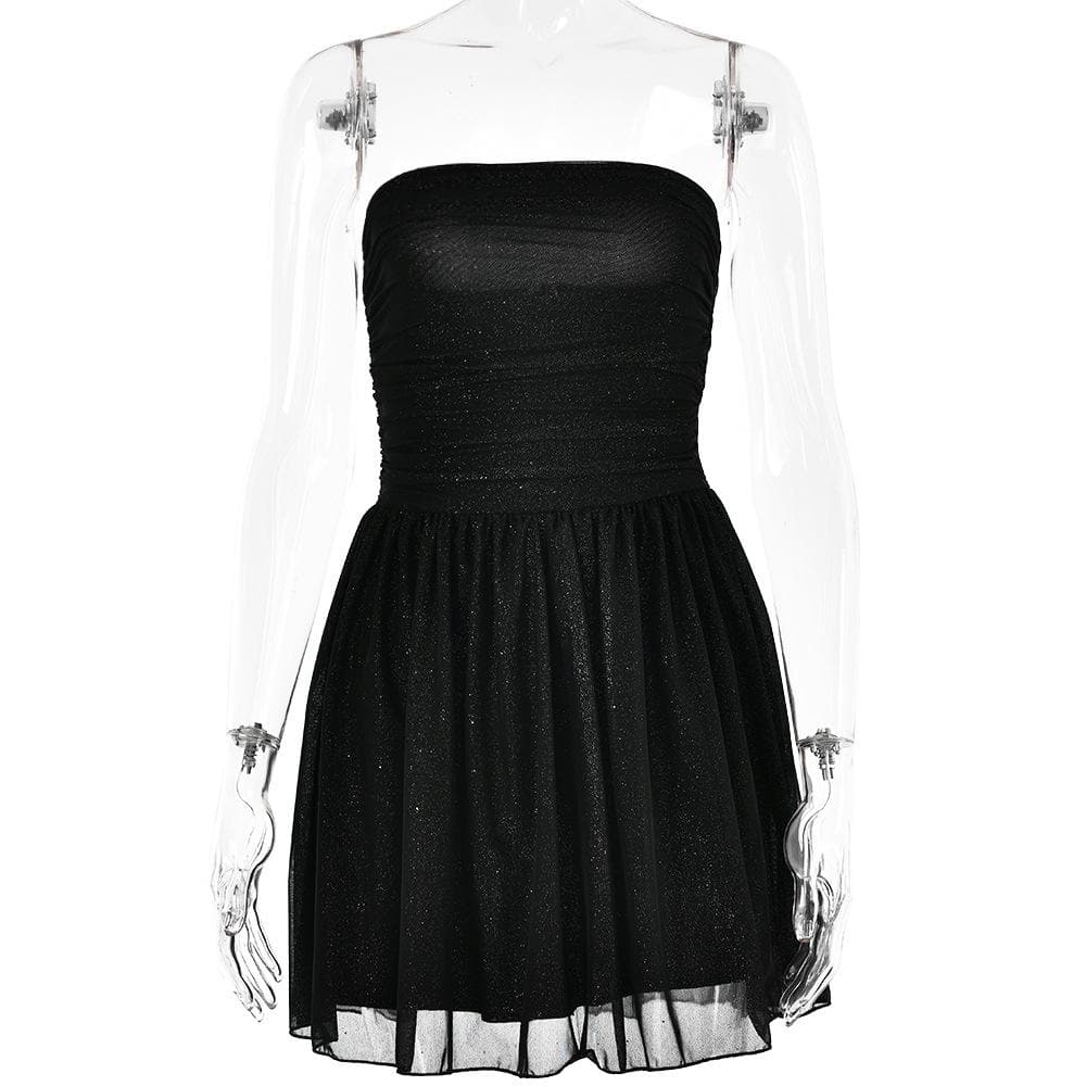 Ruched backless glitter mesh tube mini dress  | Festival Outfits Women