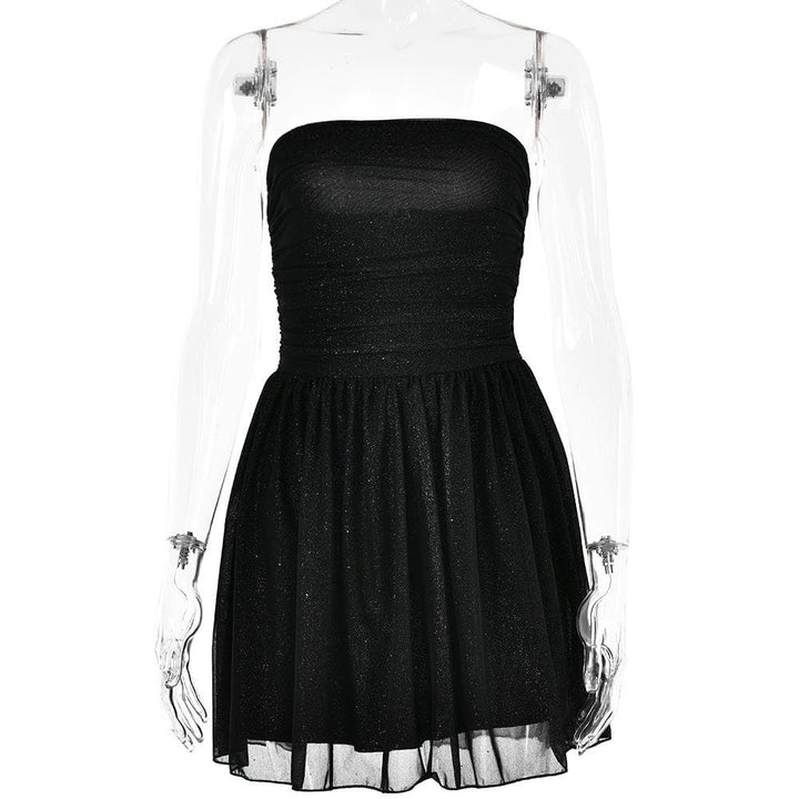 Ruched backless glitter mesh tube mini dress  | Festival Outfits Women