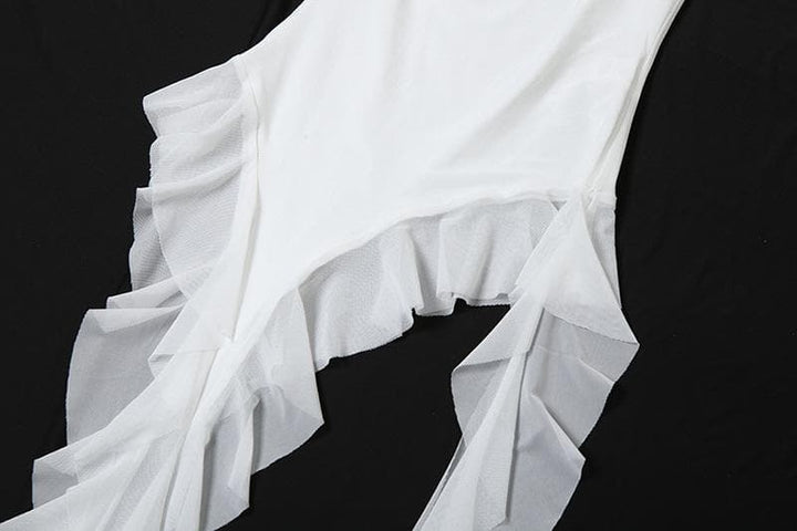 Off shoulder ruffle irregular mesh top  | Festival Outfits Women