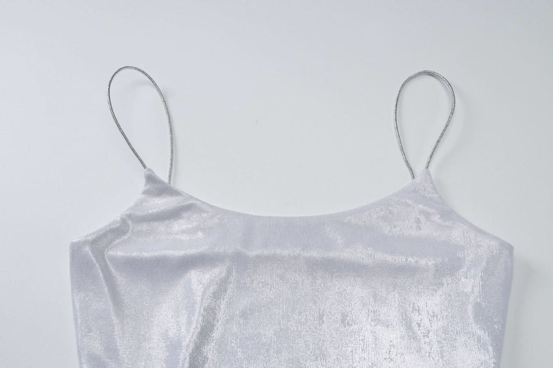 U neck metallic ruched backless cami maxi dress  | Festival Outfits Women