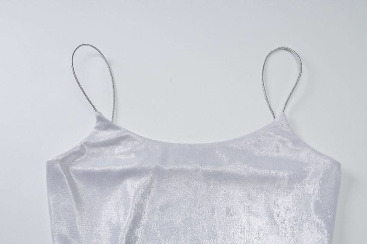 U neck metallic ruched backless cami maxi dress  | Festival Outfits Women