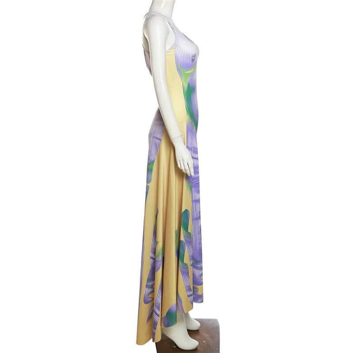 Body pattern u neck ruffle backless contrast cami maxi dress-final-sale  | Festival Outfits Women