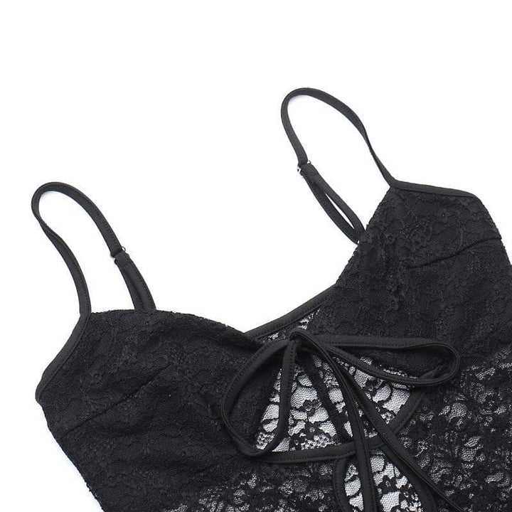 Kayan ado na mata masu kyau da na roba | V neck hollow out solid lace cami jumpsuit | Kayan ado na bikin mata