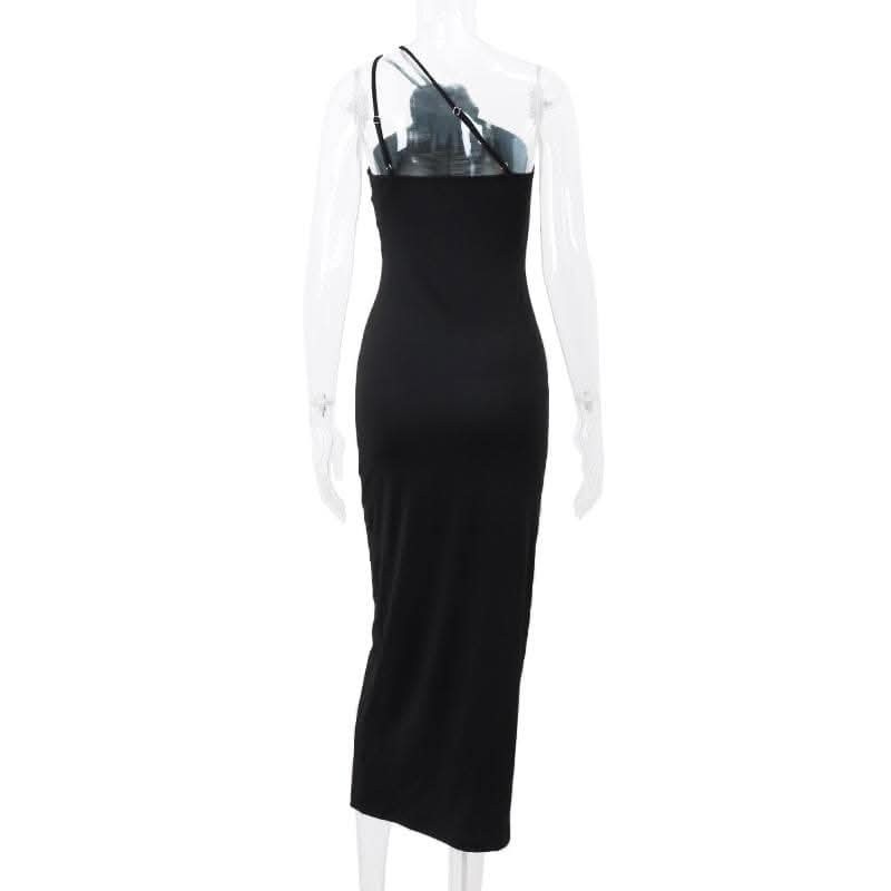 Flower applique one shoulder solid ruched maxi dress-final-sale  | Festival Outfits Women