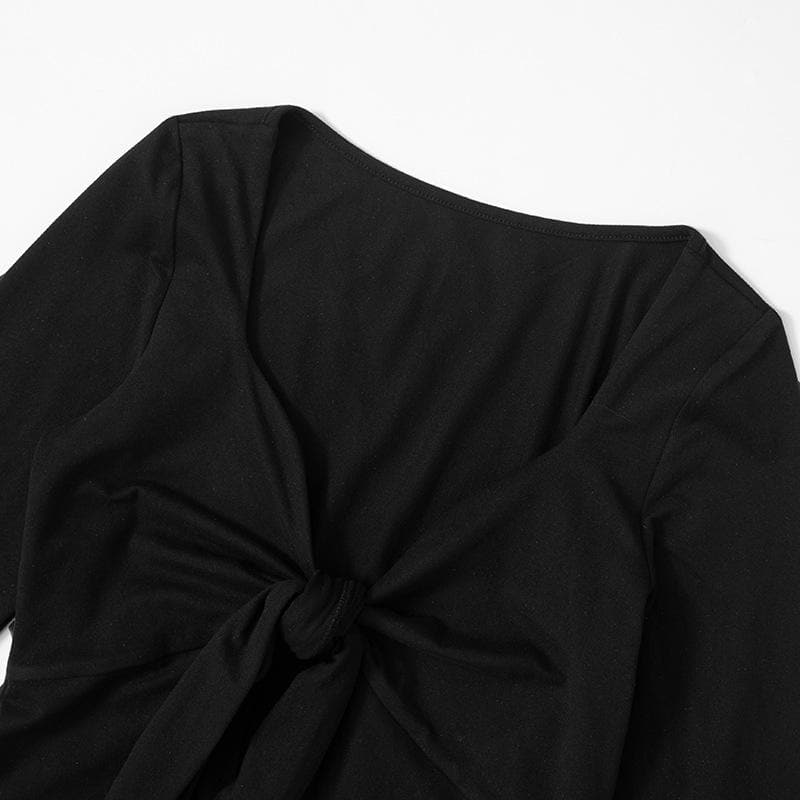 Long flared sleeve v neck ruched top  | Festival Outfits Women