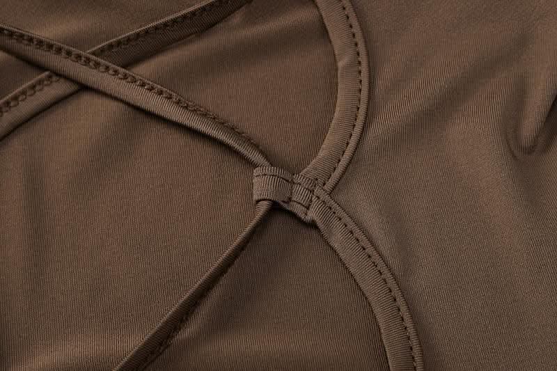 Long sleeve u neck lace up backless solid romper-final-sale  | Festival Outfits Women