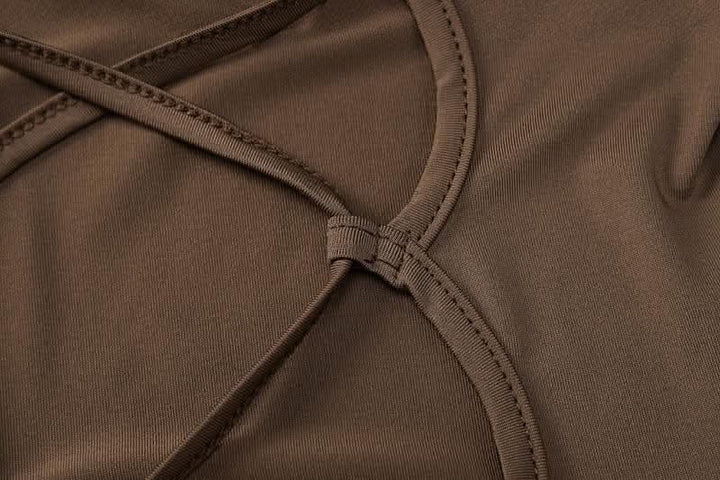 Long sleeve u neck lace up backless solid romper-final-sale  | Festival Outfits Women