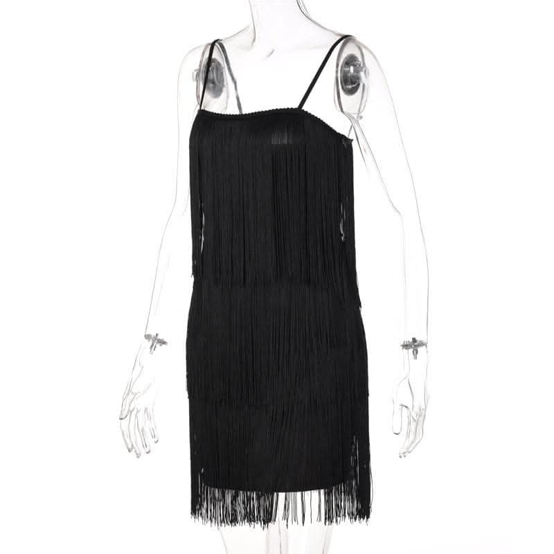 Tassels zip-up solid square neck backless cami mini dress-final-sale  | Festival Outfits Women