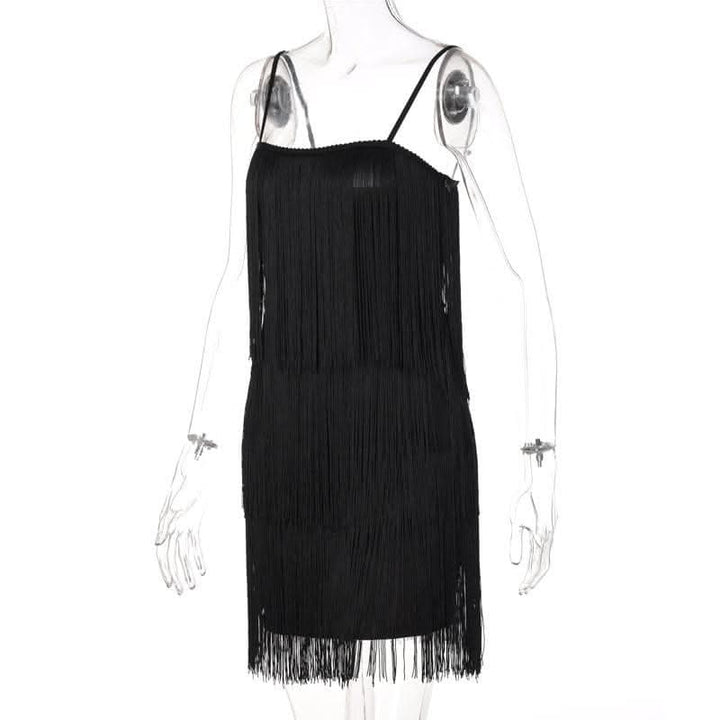 Tassels zip-up solid square neck backless cami mini dress-final-sale  | Festival Outfits Women