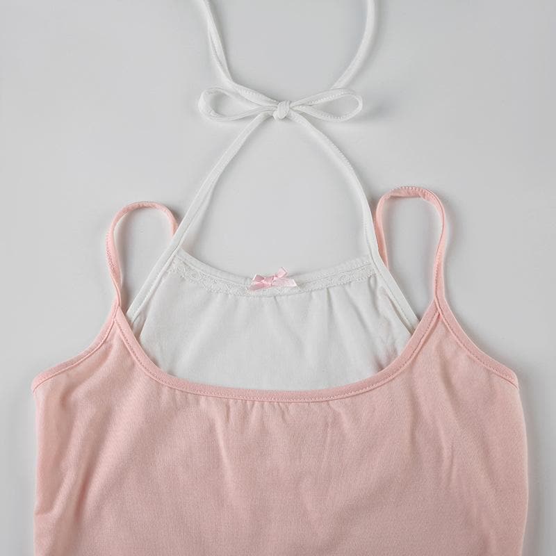 Halter bowknot patchwork cami top  | Festival Outfits Women