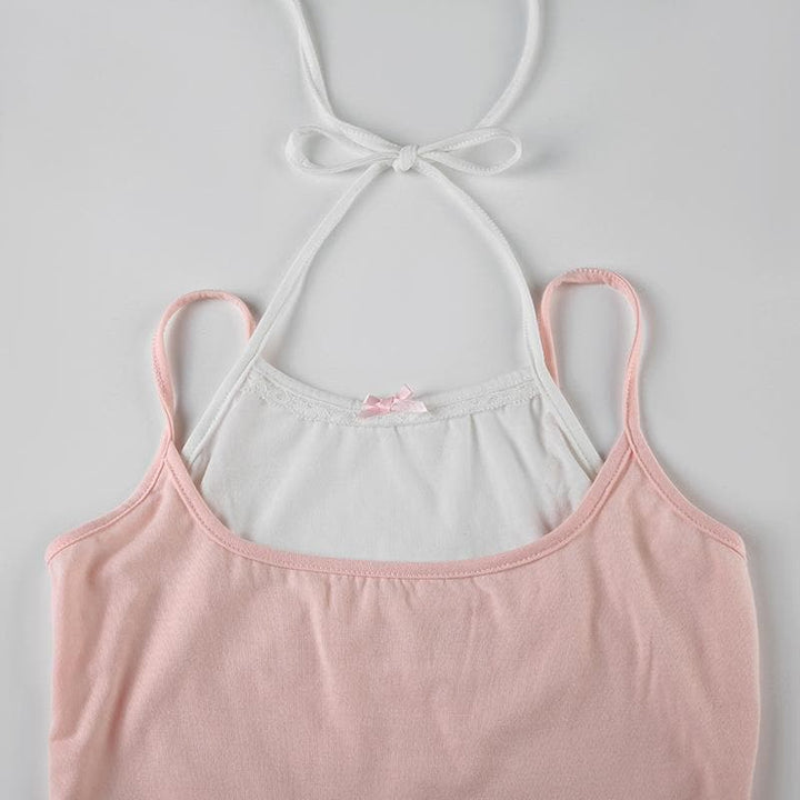 Halter bowknot patchwork cami top  | Festival Outfits Women