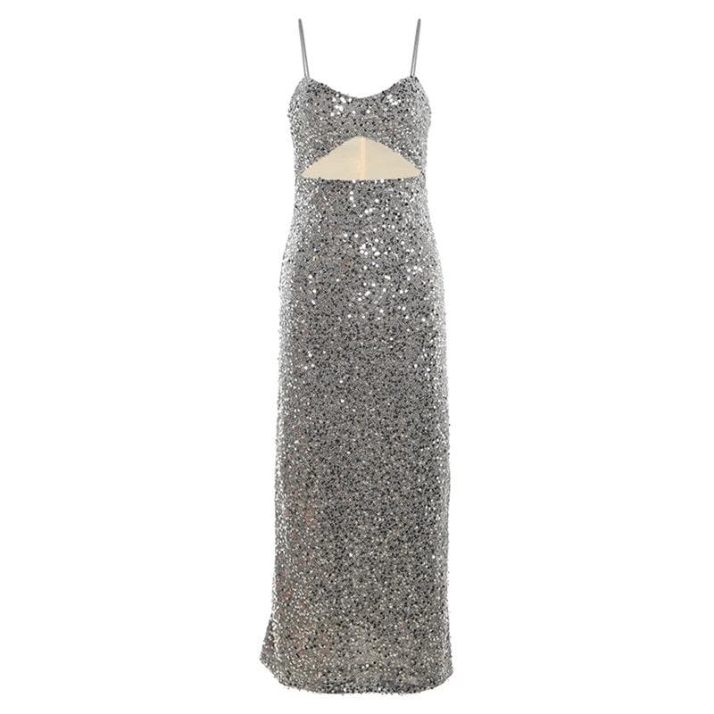 Glitter hollow out cami cut out midi dress  | Festival Outfits Women