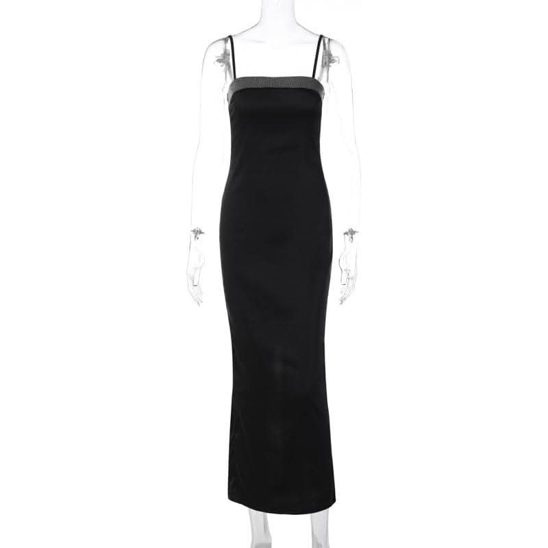 Beaded square neck slit zip-up backless cami maxi dress-final-sale  | Festival Outfits Women