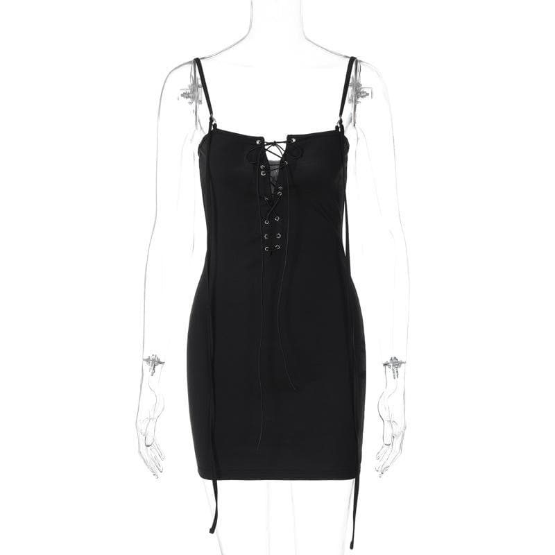 Lace up hollow out backless cami cut out mini dress  | Festival Outfits Women