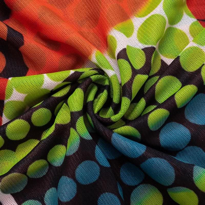 Sheer mesh long sleeve polka dot thermal contrast ruffle 2-way top-final-sale  | Festival Outfits Women