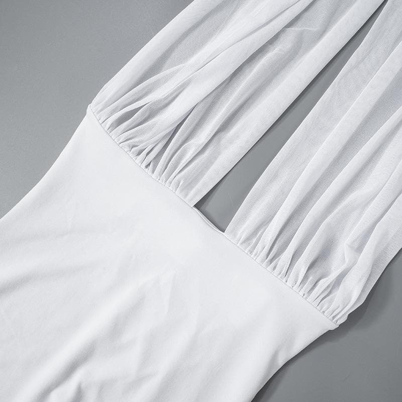 Cross front mesh patchwork backless maxi dress  | Festival Outfits Women