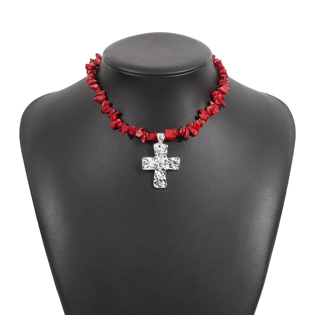 Cross pendant beaded metal chain necklace  | Festival Outfits Women