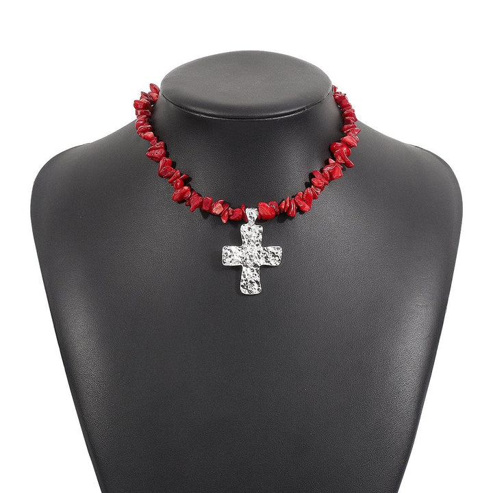 Cross pendant beaded metal chain necklace  | Festival Outfits Women