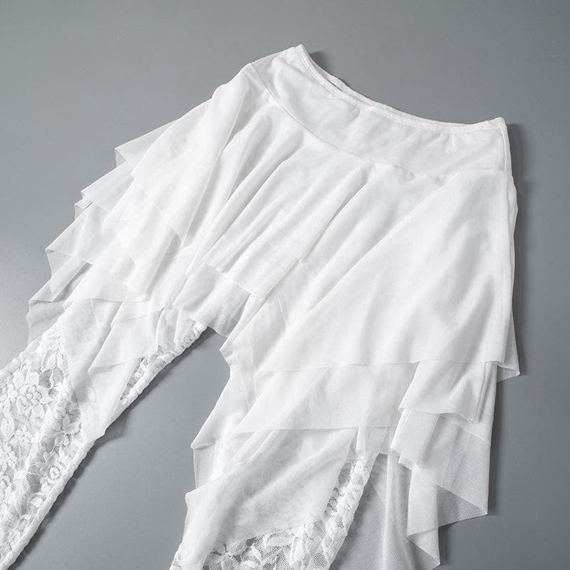 Ruched lace ruffle solid high rise pant-final-sale