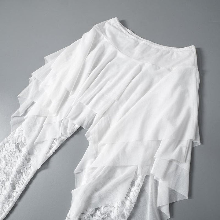 Ruched lace ruffle solid high rise pant-final-sale
