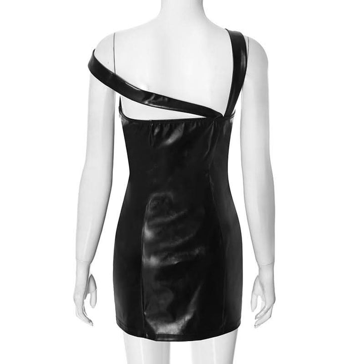 Irregular PU leather mesh zip-up mini dress  | Festival Outfits Women