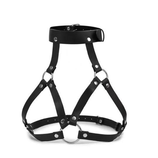 O ring halter PU leather metal chain harness top  | Festival Outfits Women
