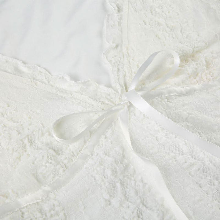 V neck long sleeve lace bowknot top  | Festival Outfits Women-final-sale