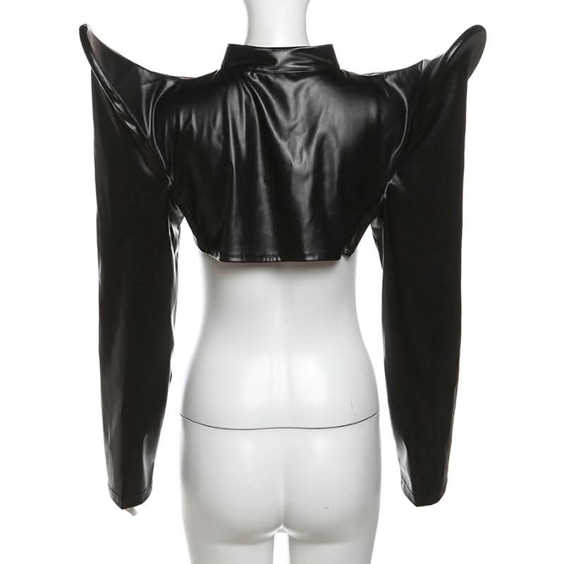 PU leather long sleeve zip-up crop top  | Festival Outfits Women