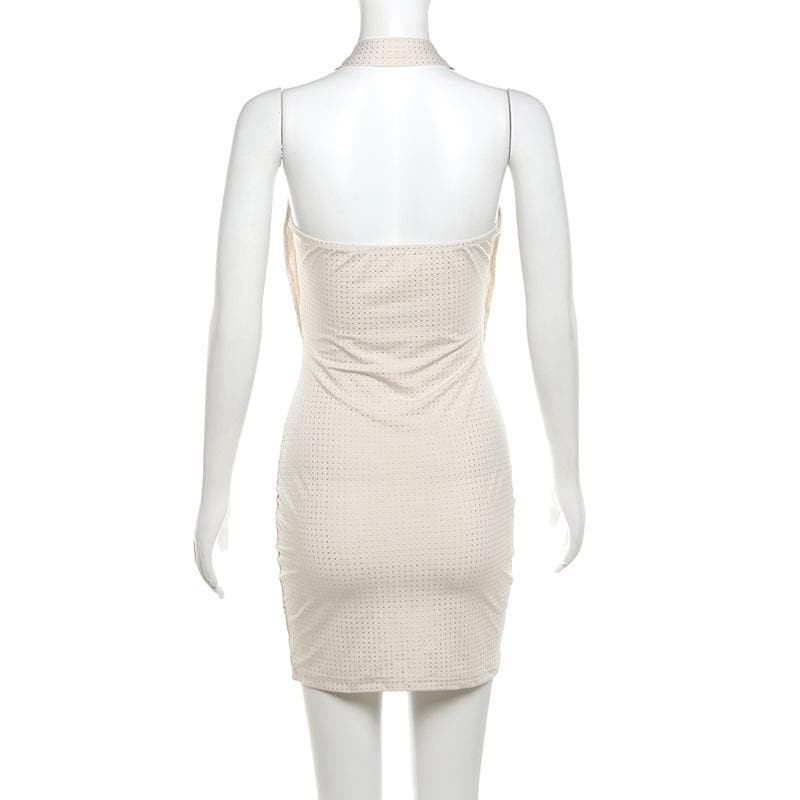 Halter cowl neck beaded low cut mini dress  | Festival Outfits Women