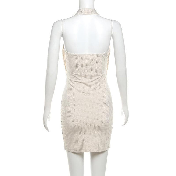 Halter cowl neck beaded low cut mini dress  | Festival Outfits Women