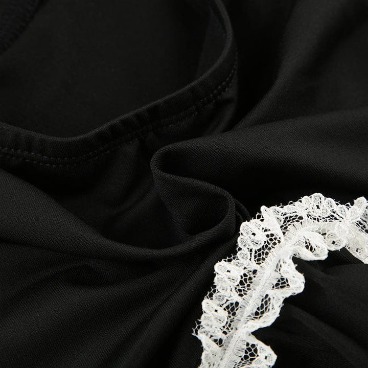 Kaya mai kama da lace hem ruffle bowknot contrast cami top | Kayan Biki na Mata