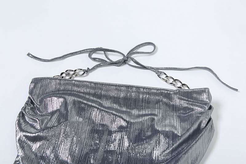 Cowl neck halter metal chain hollow out cut out mini dress  | Festival Outfits Women